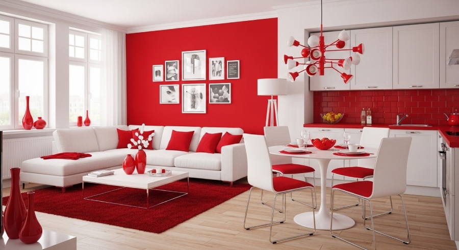 Красно-белый интерьер