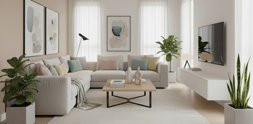 Гостиная в светлых тонах в современном стиле